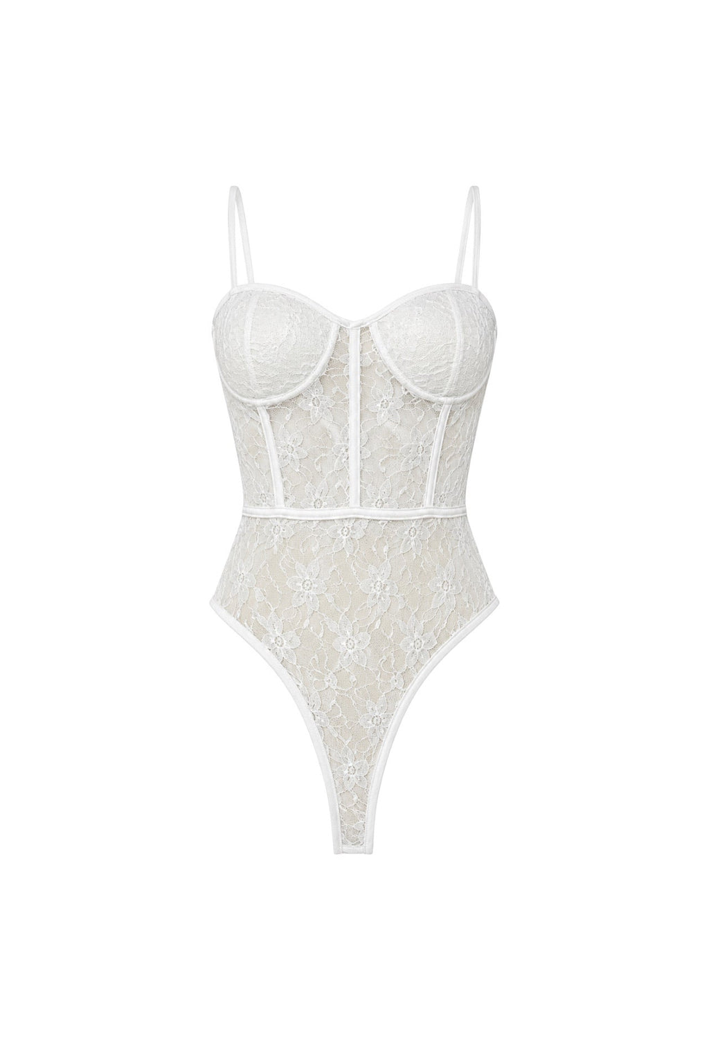 White Guipure Bodysuit with Glop Detail Straps