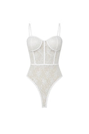 Glop Detail Strappy White Guipure Bodysuit