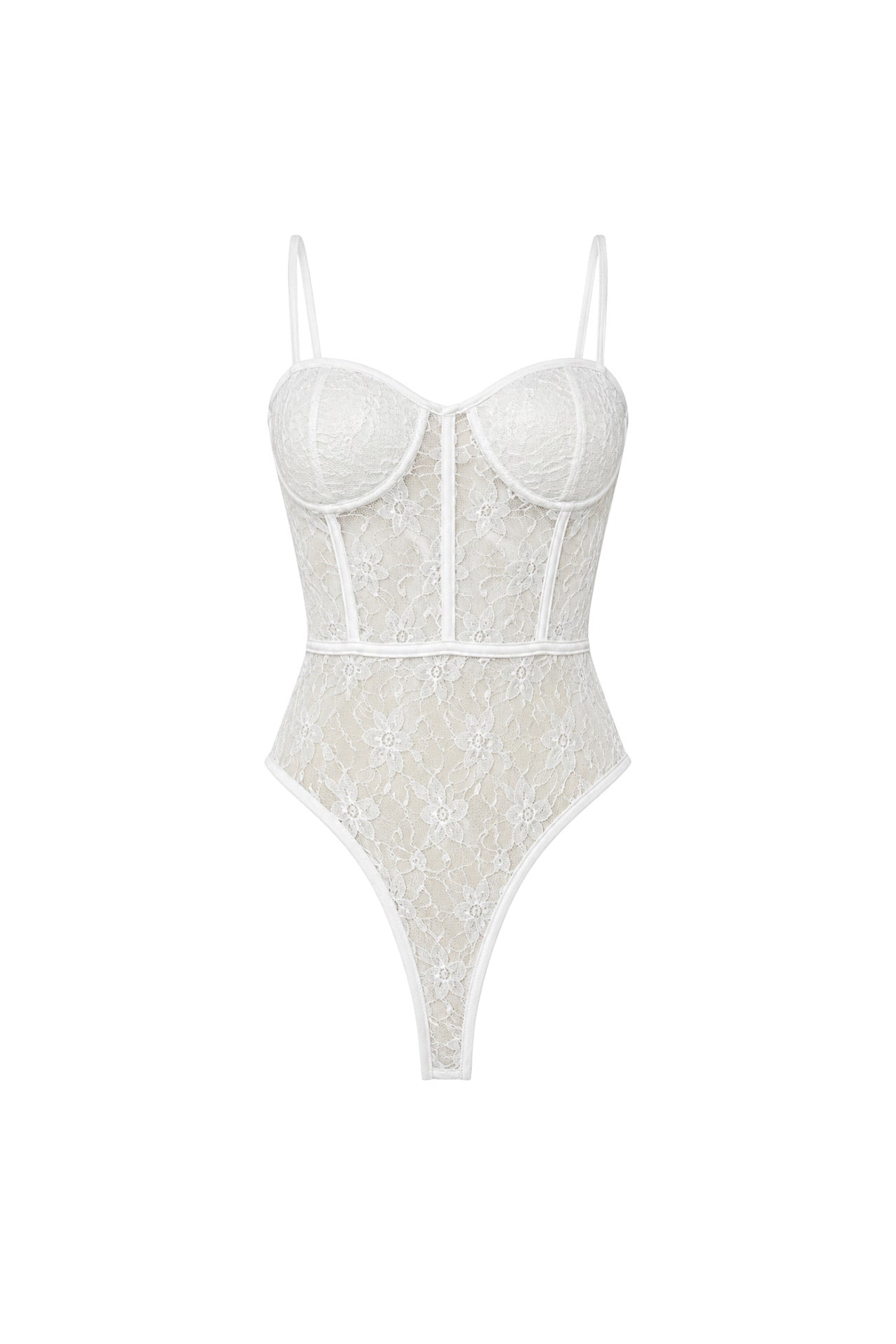 White Guipure Bodysuit with Glop Detail Straps