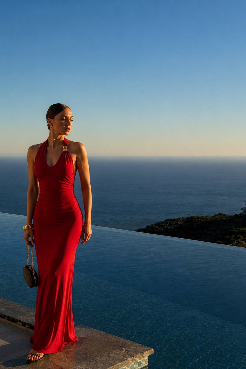 Accessory Detail Maxi Red Dress