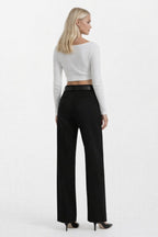 Waistt Detail Black High Waist Pants