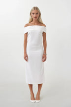 Shoulder Fold Detail Maxi White Dress