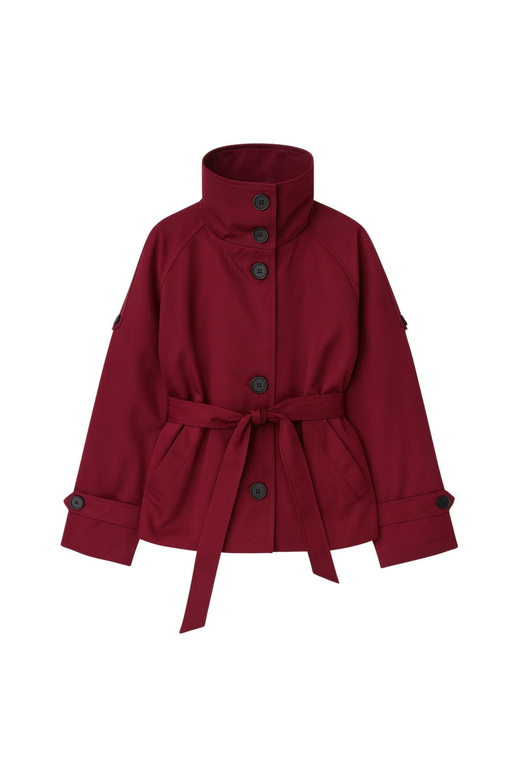High Neck Crop Burgundy Trench Coat