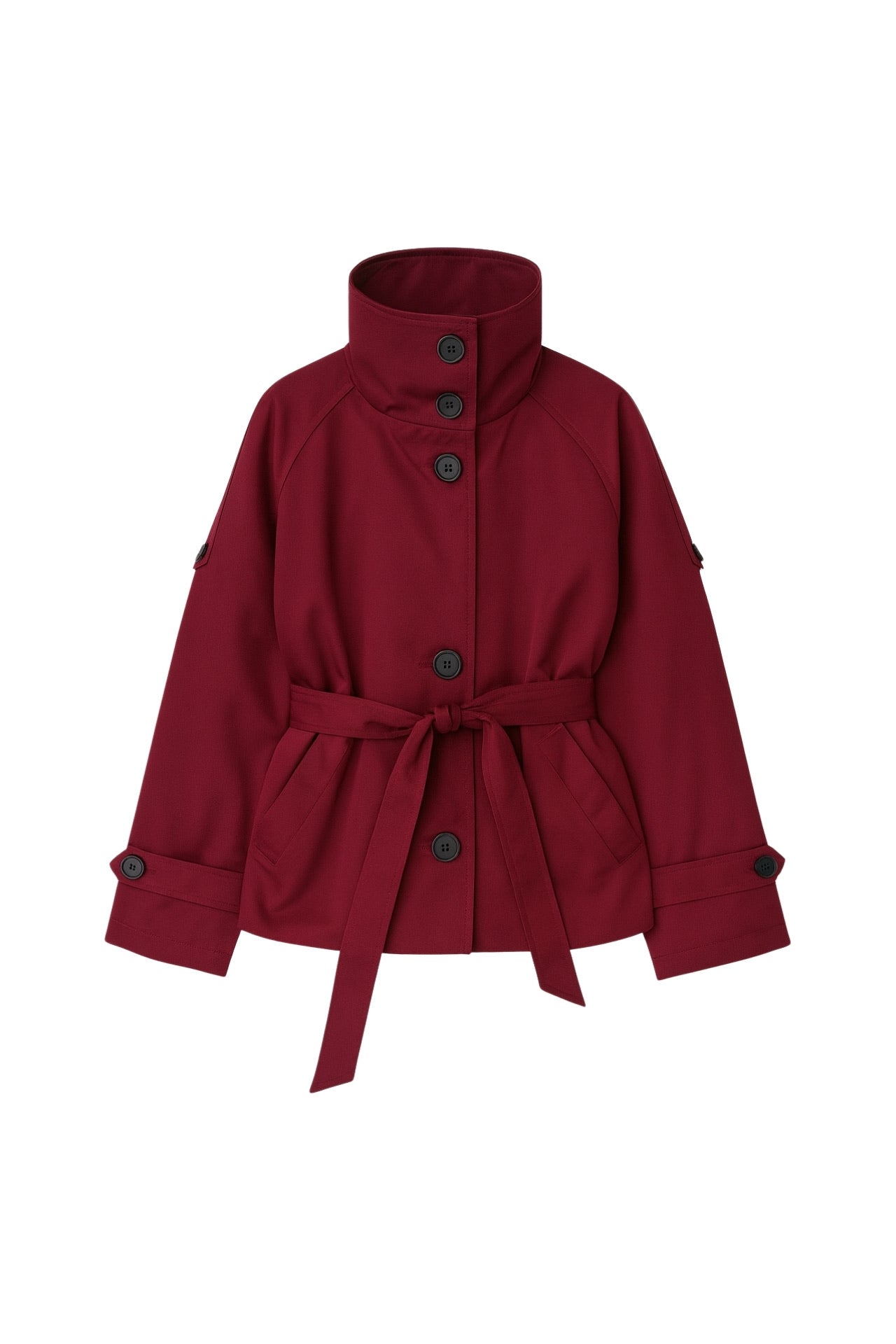 High Neck Crop Burgundy Trench Coat