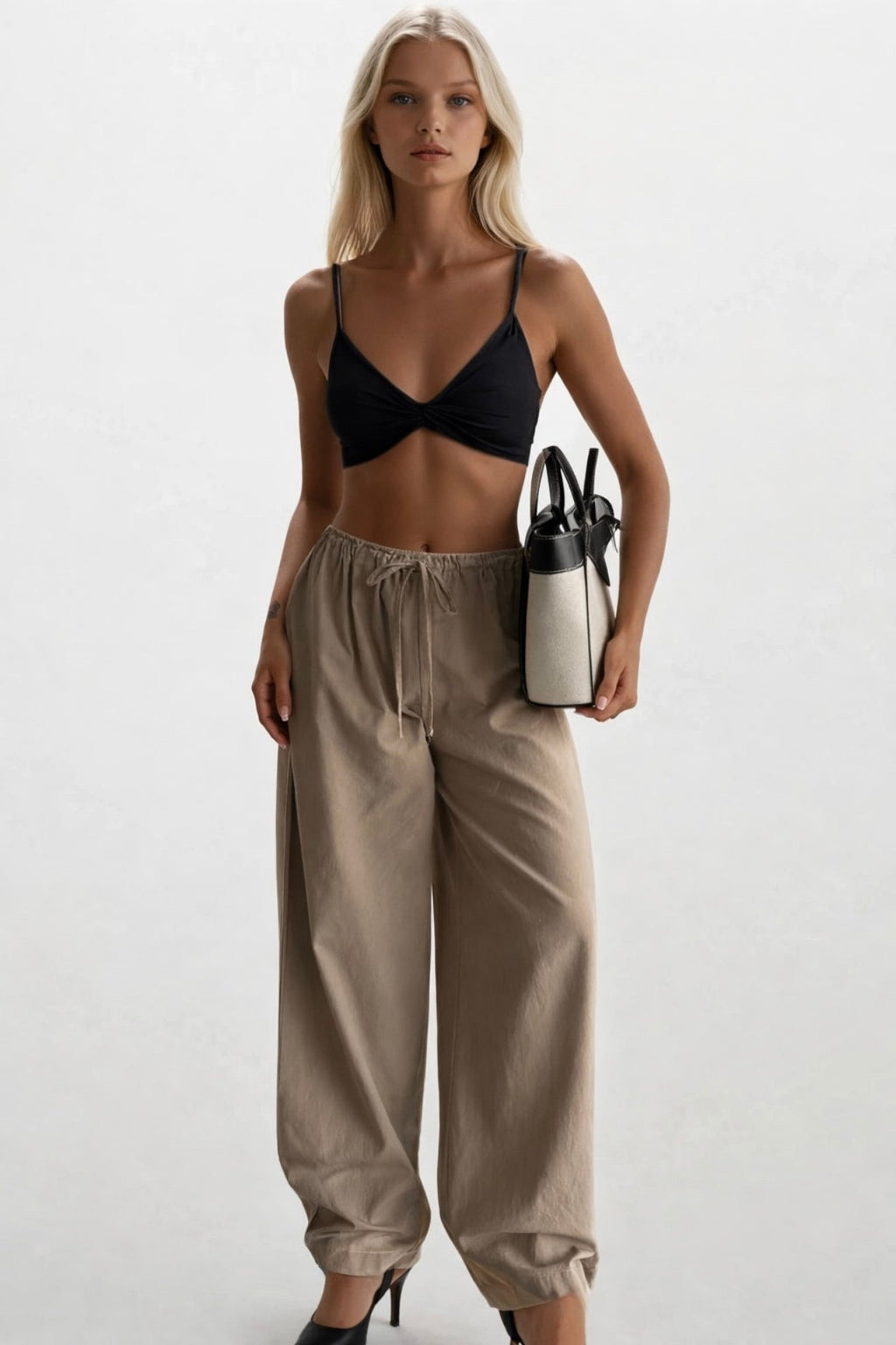 Drawstring Detail Cotton Stone Pants