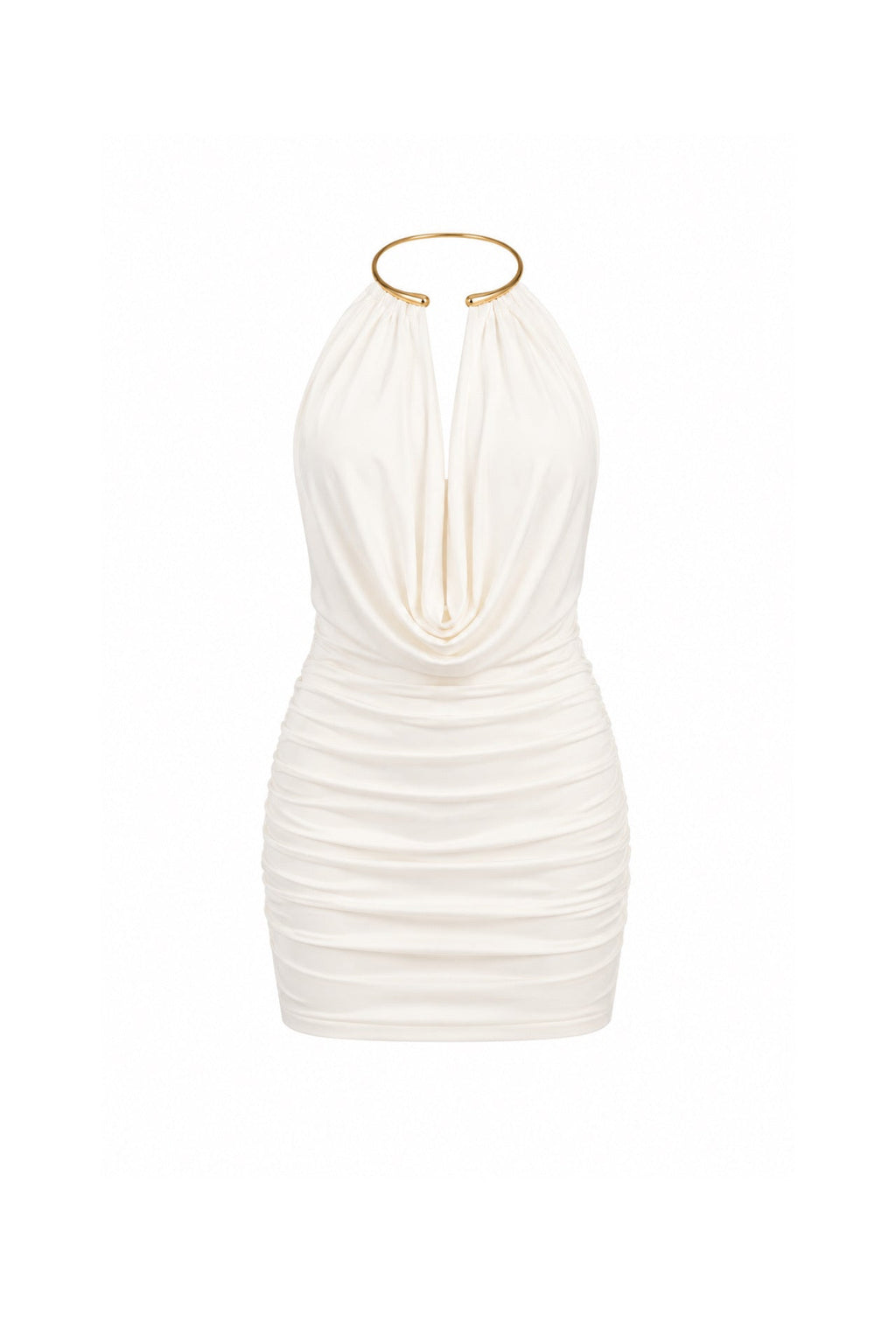 Plunging Neckline Accessory Detail White Mini Dress