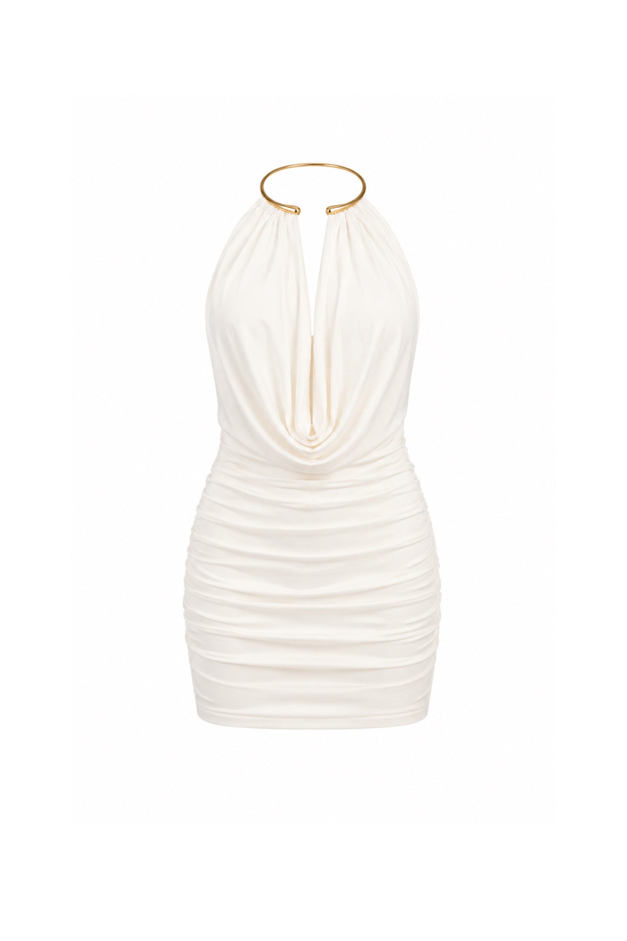 Plunging Neckline Accessory Detail White Mini Dress