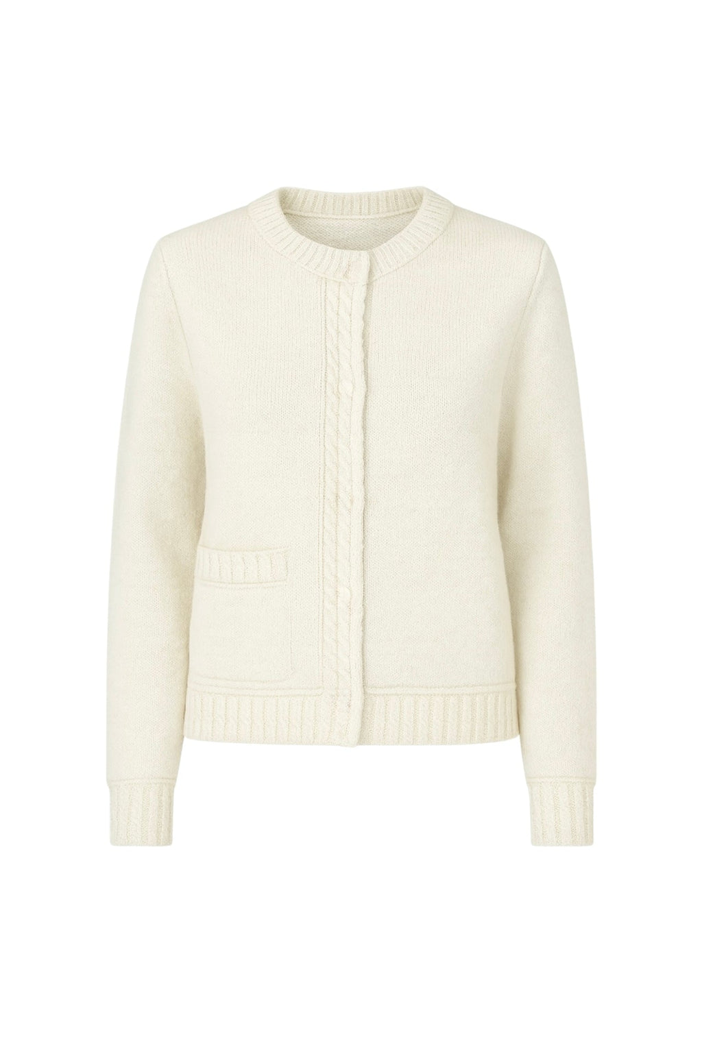 Single Pocket Snap-Button Ecru Knit Cardigan