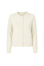 Single Pocket Snap-Button Ecru Knit Cardigan