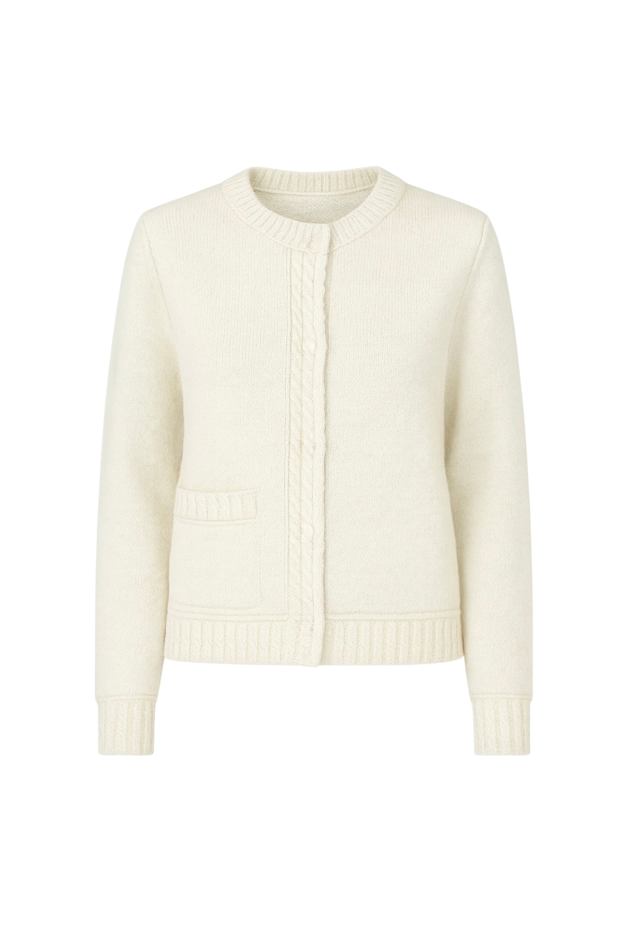 Single Pocket Snap-Button Ecru Knit Cardigan