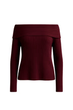 Off-Shoulder Neckline Burgundy Knit Sweater