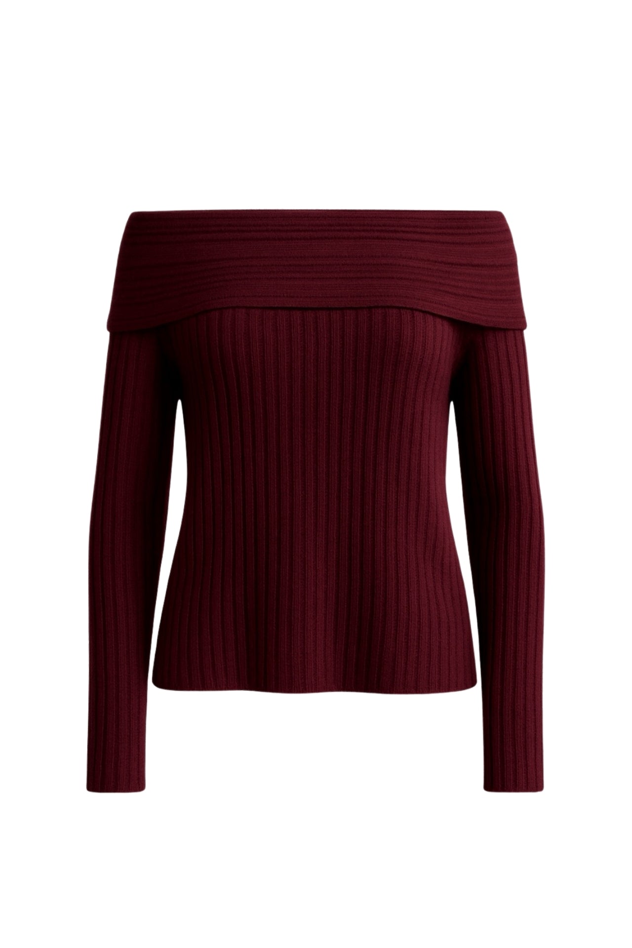 Off-Shoulder Neckline Burgundy Knit Sweater