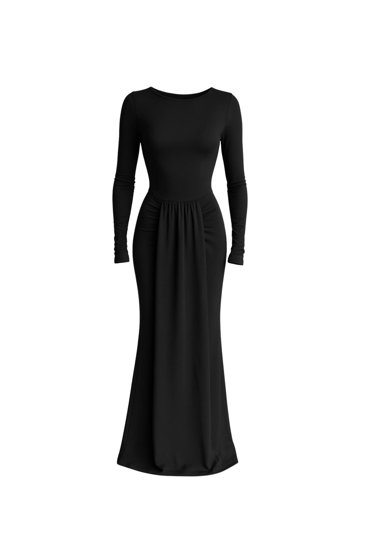 Ruched Front Black Maxi Dress