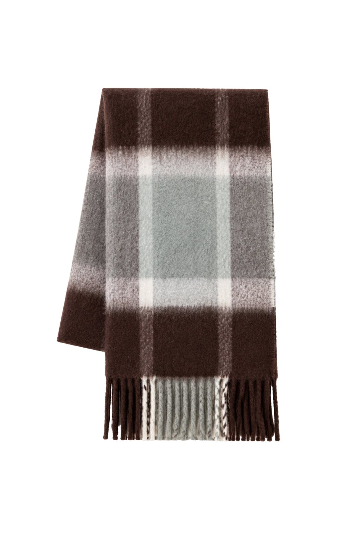 Soft Textured Plaid Brown-Gray Pattern Scarf