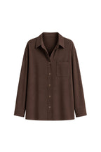 Basic Oversize Brown Shirt with Pocket Detail