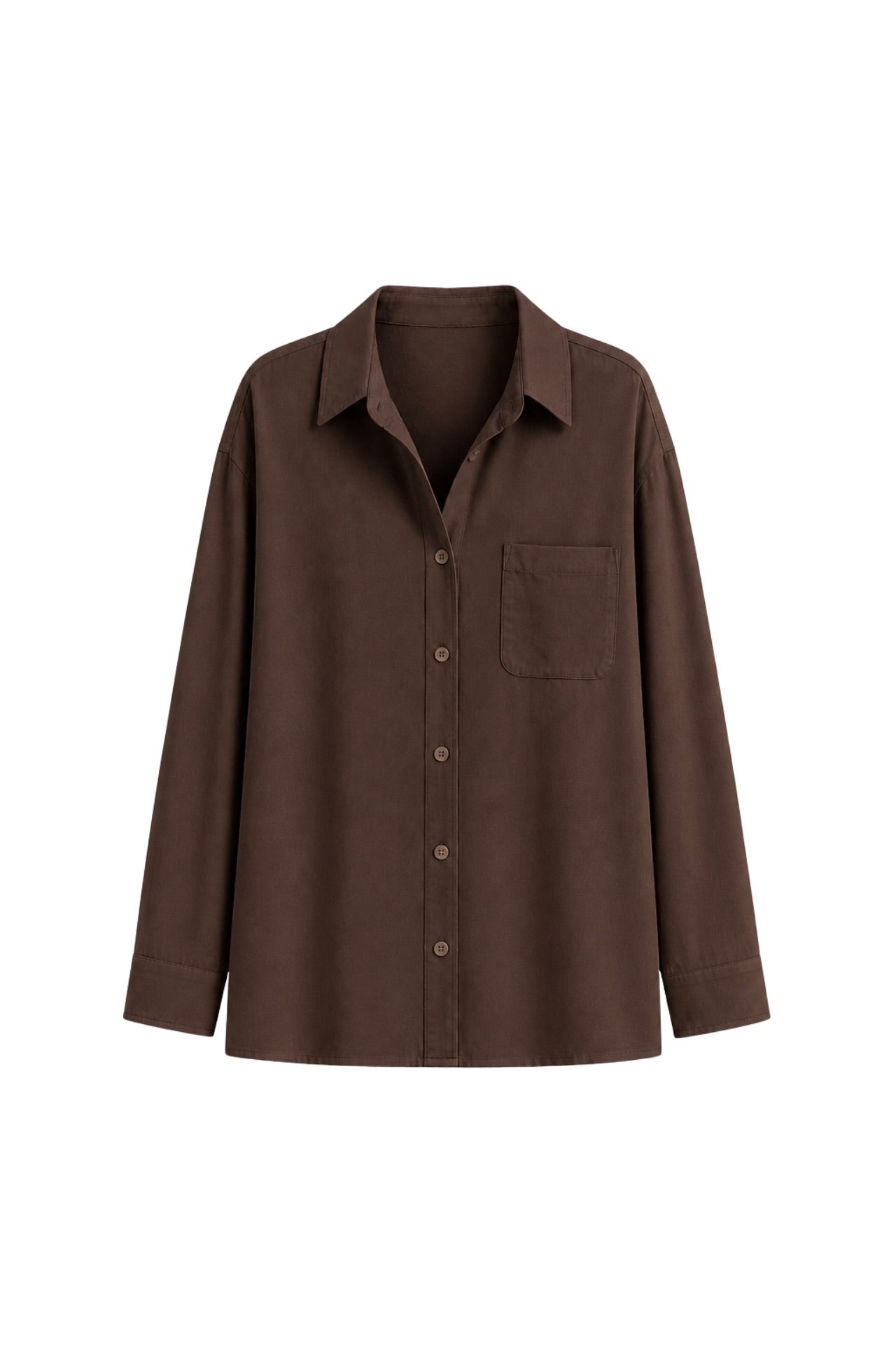 Basic Oversize Brown Shirt with Pocket Detail