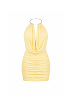 Plunging Neck Accessory Detail Yellow Mini Dress
