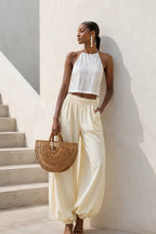 Yellow Modal Balloon Trousers with Elasticated Waist Detail