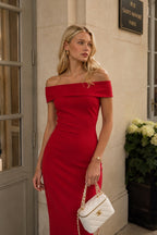 Shoulder Fold Detail Maxi Red Dress
