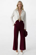 Wrap Detail Asymmetric Burgundy Pants