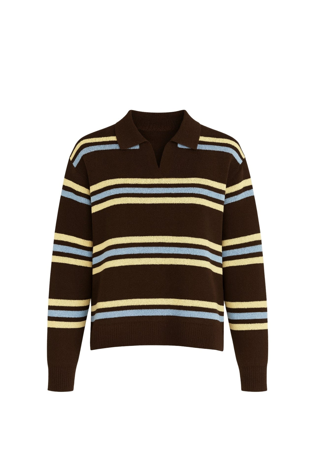 Striped Polo Collar Brown Knit Sweater
