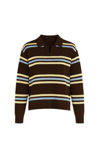 Striped Polo Collar Brown Knit Sweater