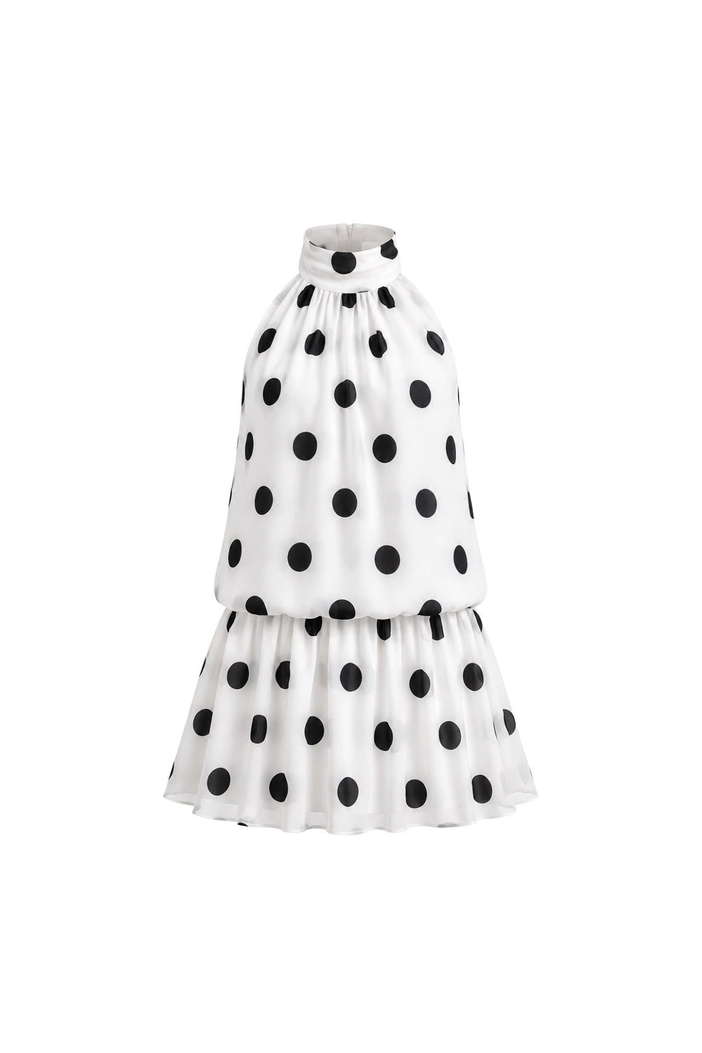 Polka Dot Halter Neck White Balloon Mini Dress