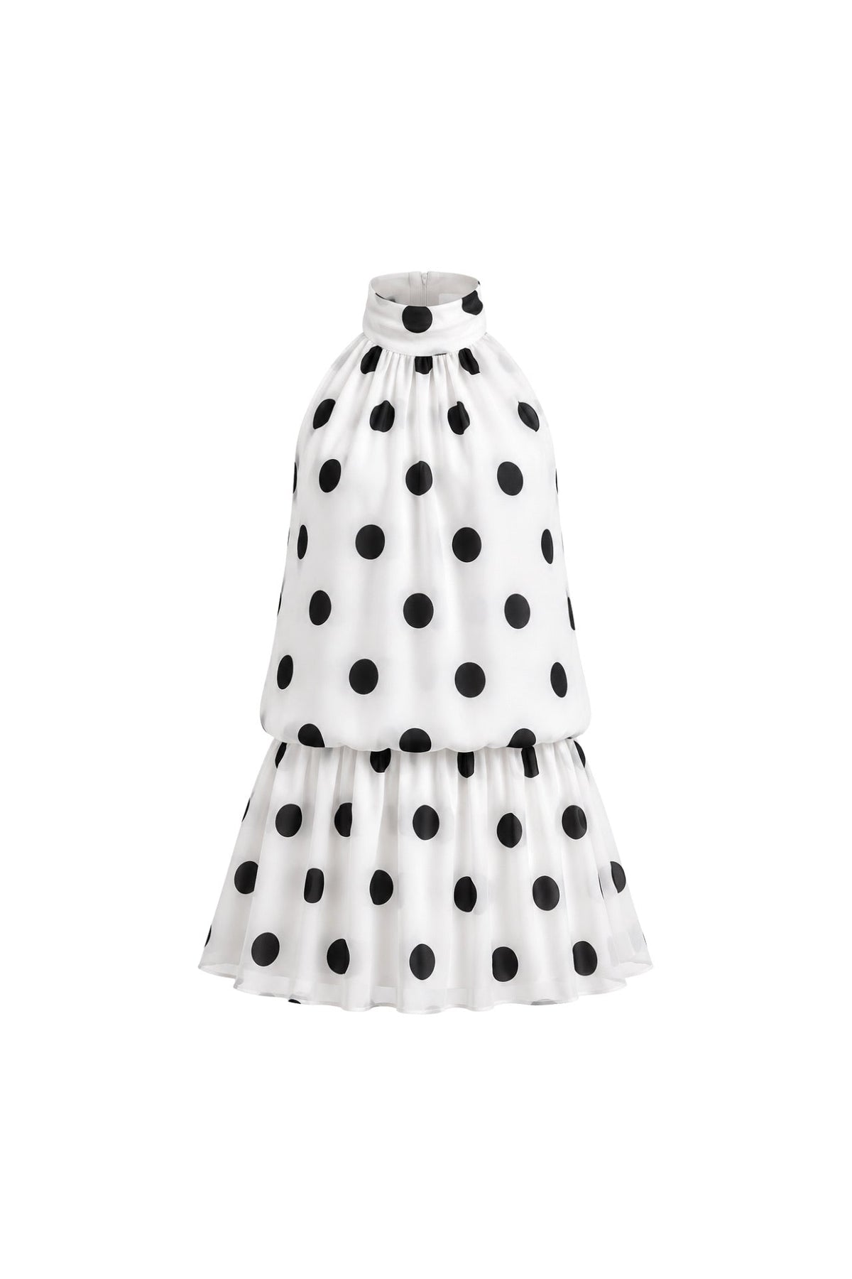 Polka Dot Halter Neck White Balloon Mini Dress