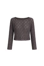 Boat Neck Open-Knit Brown Knit Blouse