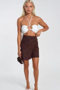 Buckle Detail Wrap Patterned Brown Skort