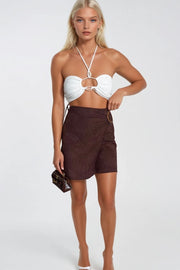 Buckle Detail Wrap Patterned Brown Skort