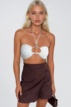 Buckle Detail Wrap Patterned Brown Skort