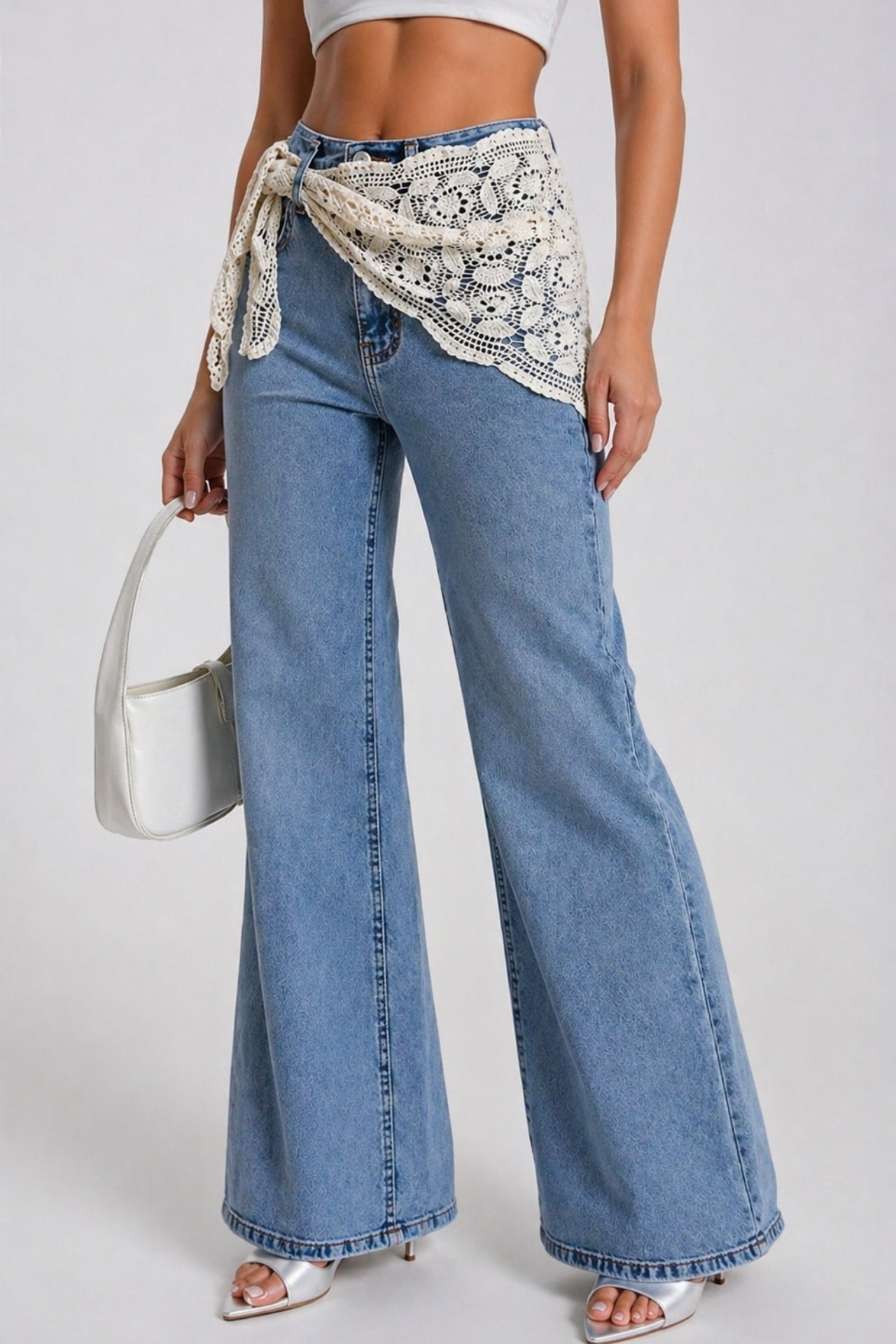 Lace Scarf Detail Blue Jeans