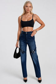 Belt Detail High Waist Blue Jeans