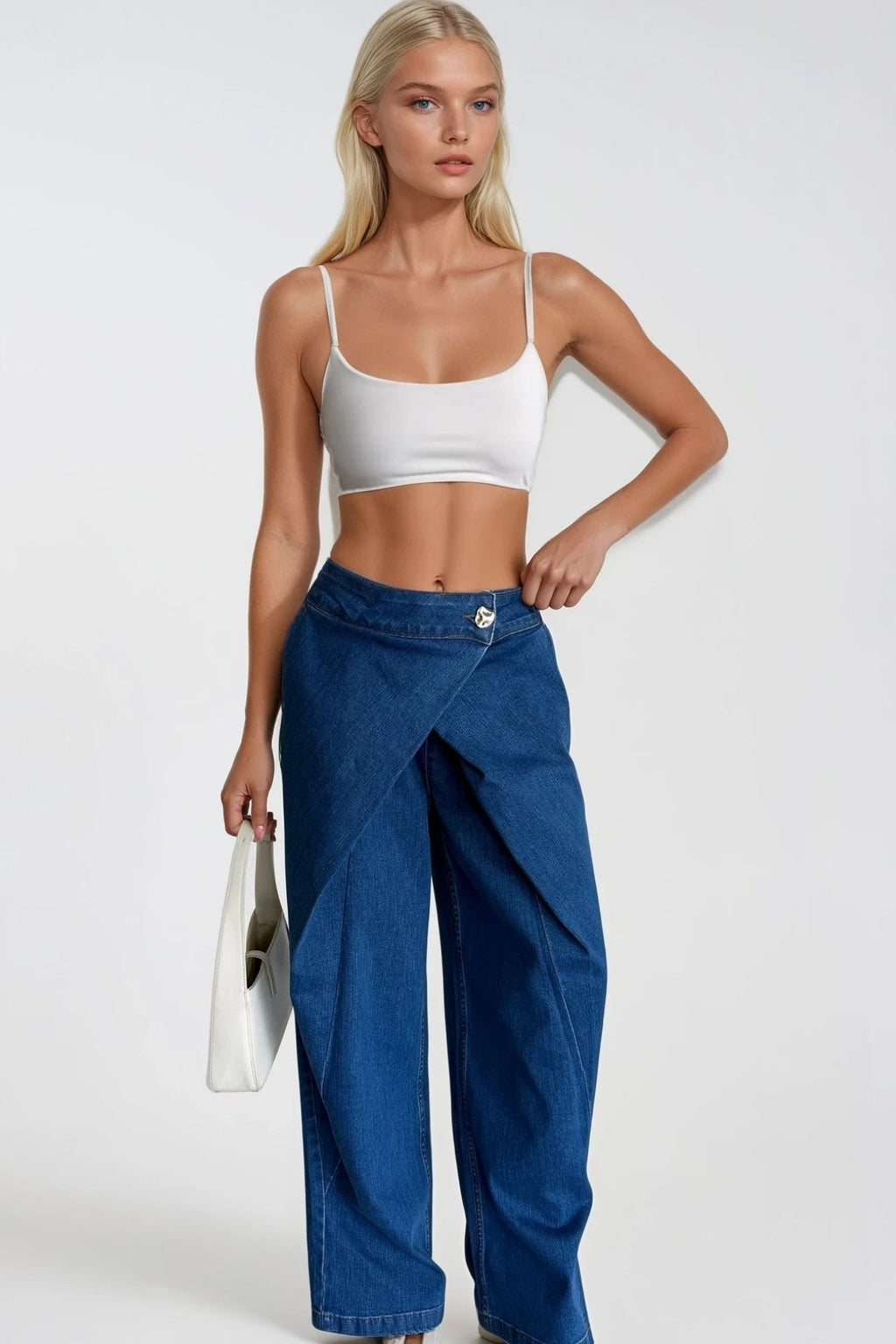 Wrap Gold Accessorized High-Waist Blue Jeans