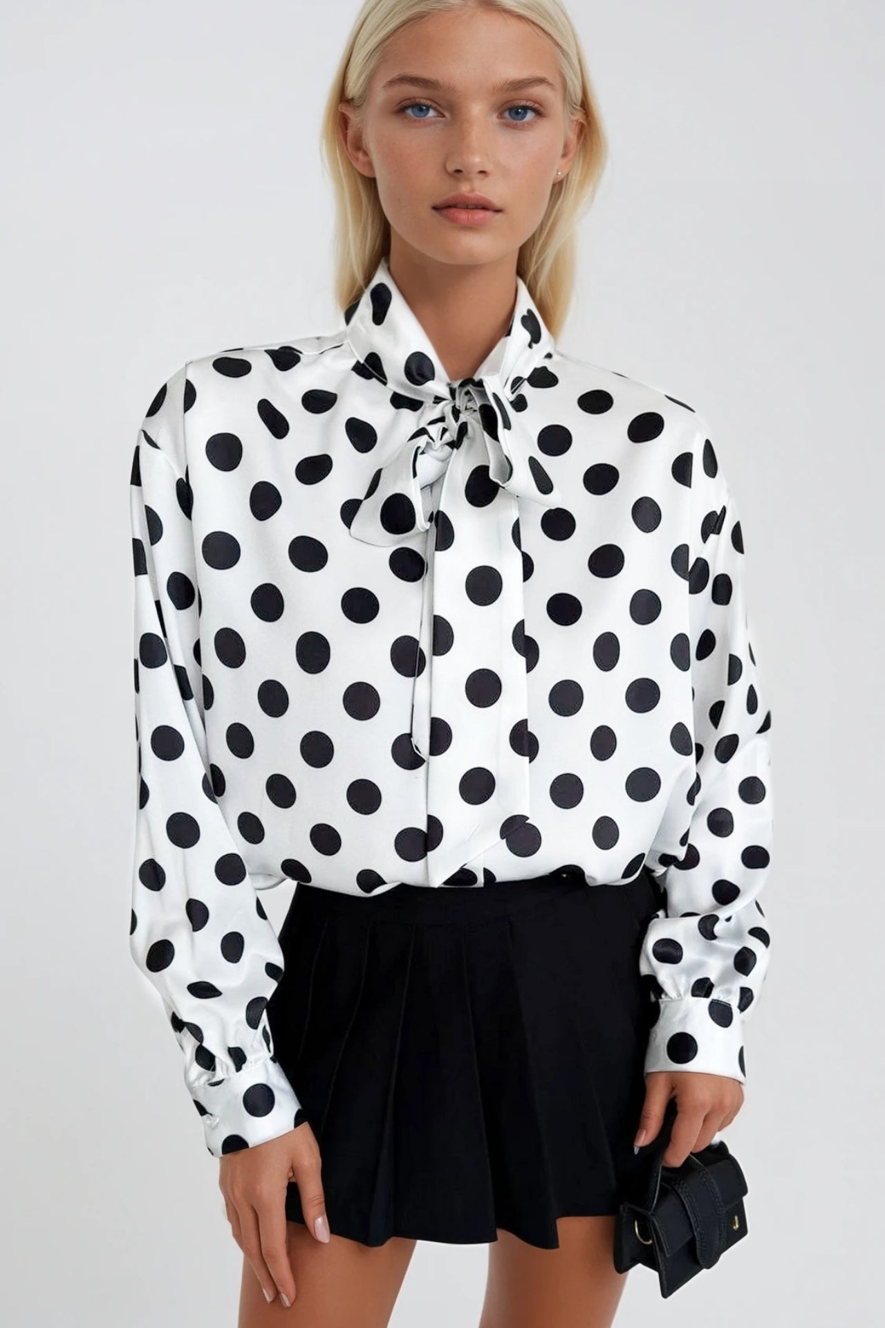 Polka Dot Pattern Scarf Detail White Shirt