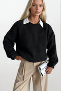 Knit Detail Basic Black Knit Sweater
