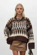 Patterned Brown Knit Sweater