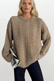 Knitted Pattern Beige Basic Knit Sweater