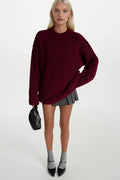 Knit Pattern Burgundy Basic Knit Sweater