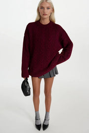 Knitted Pattern Burgundy Basic Knit Sweater