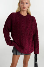 Knit Pattern Burgundy Basic Knit Sweater