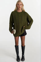 Knit Pattern Khaki Basic Knit Sweater
