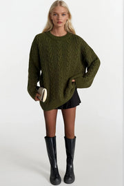 Knitted Pattern Khaki Basic Knit Sweater