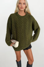 Knit Pattern Khaki Basic Knit Sweater
