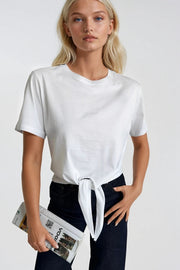 Tie Detail Bicycle Collar White T-Shirt