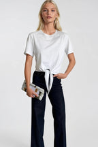 Tie Detail Crew Neck White T-Shirt