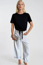 Tie Detail Crew Neck Black T-Shirt