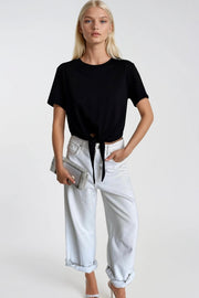 Tie Detail Crew Neck Black T-Shirt