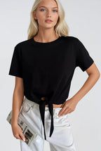 Tie Detail Crew Neck Black T-Shirt